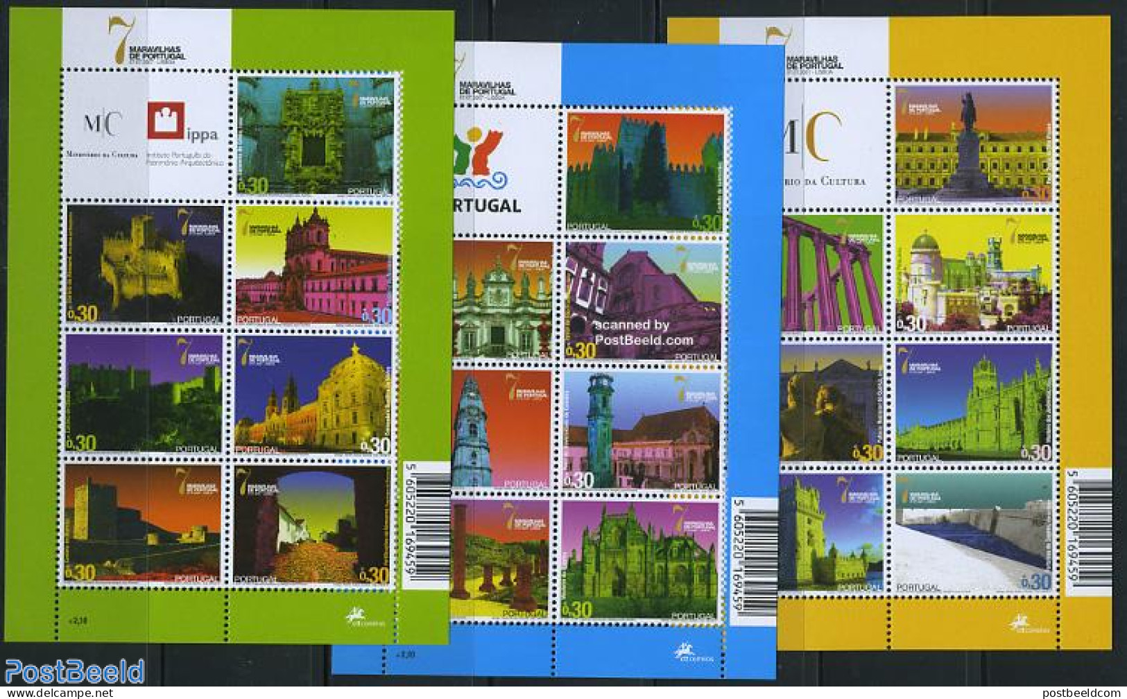 Portugal 2007 21 Portuguese Wonders 3 S/s, Mint NH, Religion - Churches, Temples, Mosques, Synagogues - Art - Architec.. - Unused Stamps