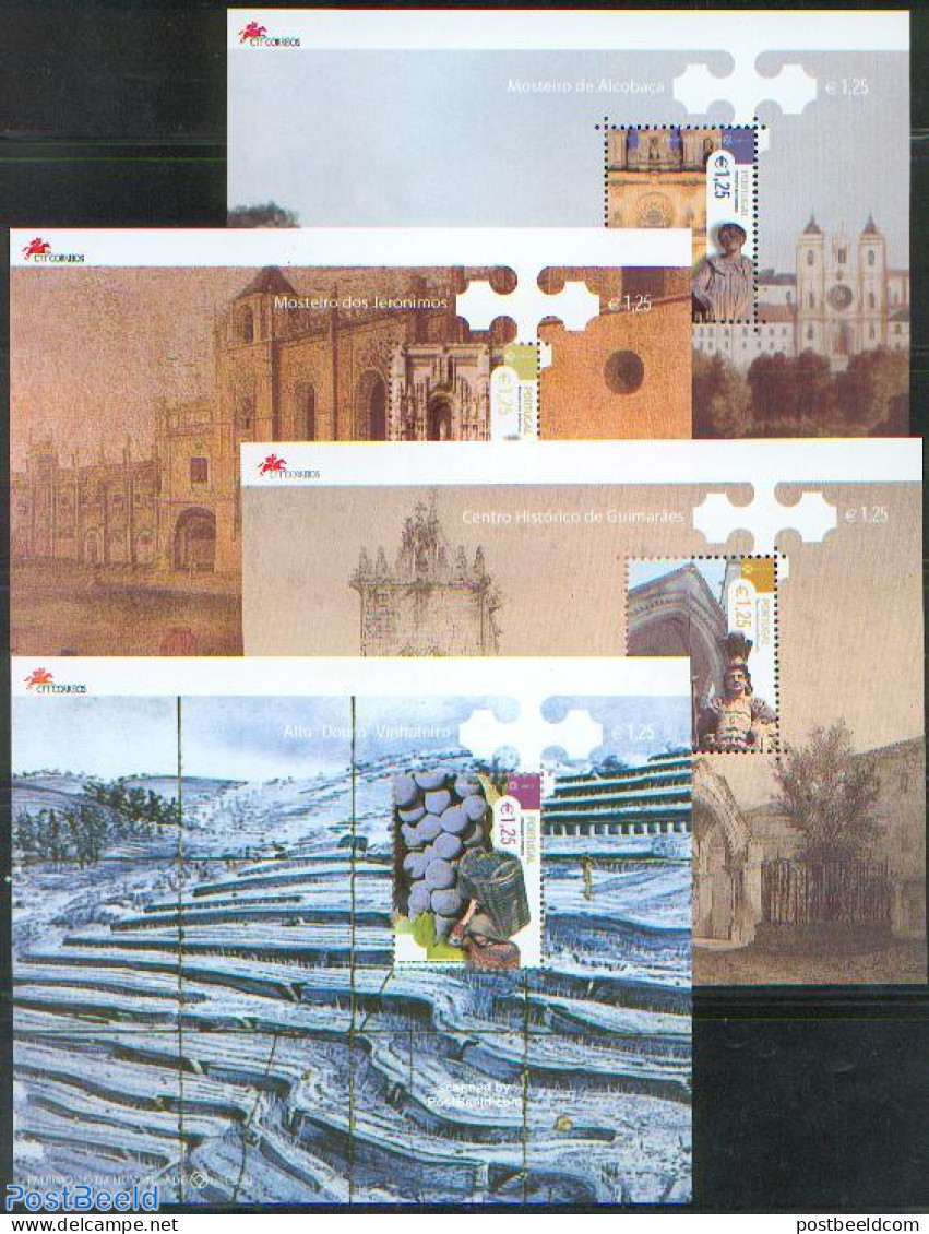 Portugal 2002 World Heritage 4 S/s, Mint NH, History - Nature - Religion - World Heritage - Wine & Winery - Churches, .. - Unused Stamps