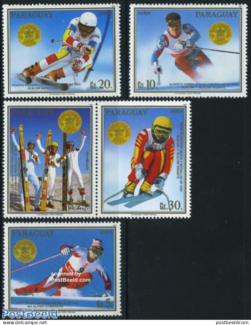 Paraguay 1988 Olympic Winter Winners 5v, Mint NH, Sport - Olympic Winter Games - Skiing - Skiing