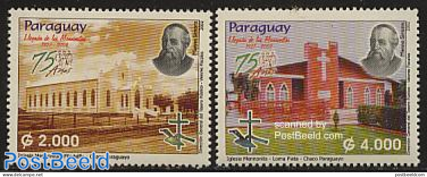 Paraguay 2002 Mennonita Church 2v, Mint NH, Religion - Churches, Temples, Mosques, Synagogues - Eglises Et Cathédrales