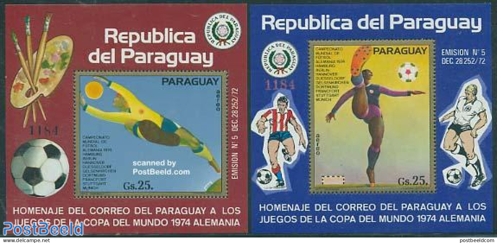 Paraguay 1974 World Cup Football Germany 2 S/s, Mint NH, Sport - Football - Paraguay