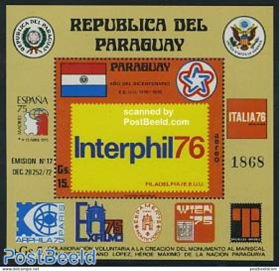 Paraguay 1976 Interphil 76 S/s, Mint NH, Philately - Paraguay