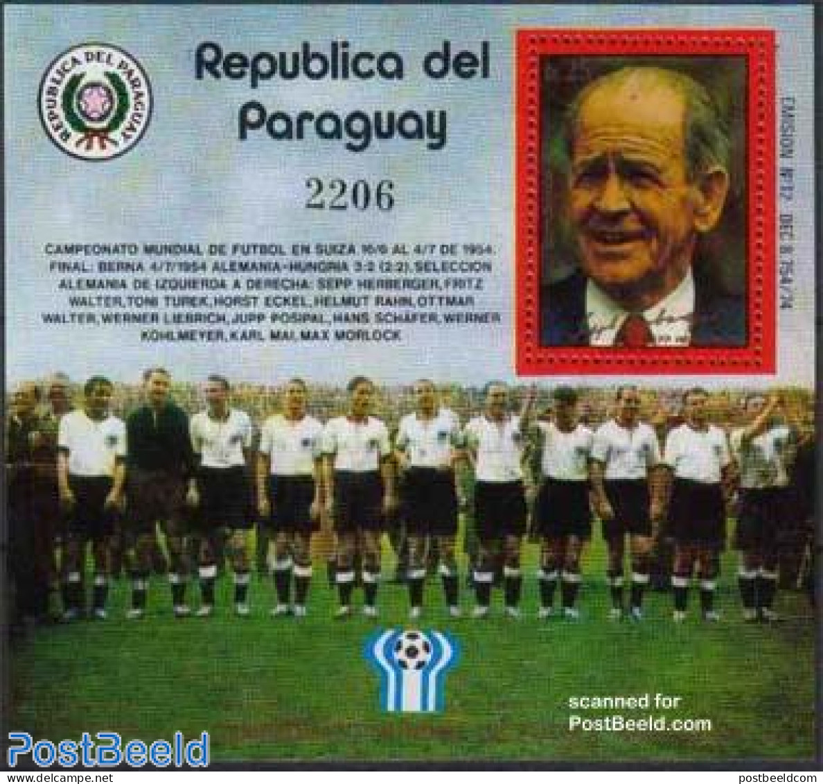 Paraguay 1978 World Cup Football S/s, Sepp Herberger, Mint NH, History - Sport - Germans - Football - Paraguay