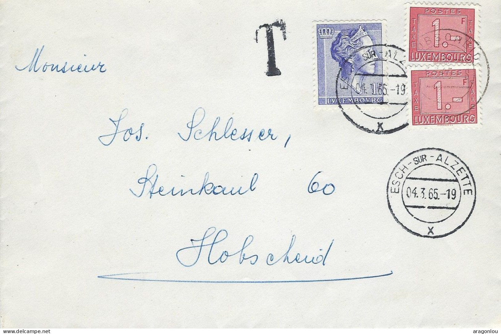 Luxembourg - Luxemburg - Lettre  Taxes  1965  Adressé à Monsieur Jos Schlesser , Hobscheid - Strafport