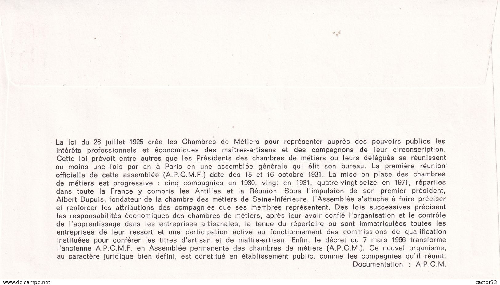 1er Jour, 40è Anniversaire Chambres De Métiers - 1970-1979