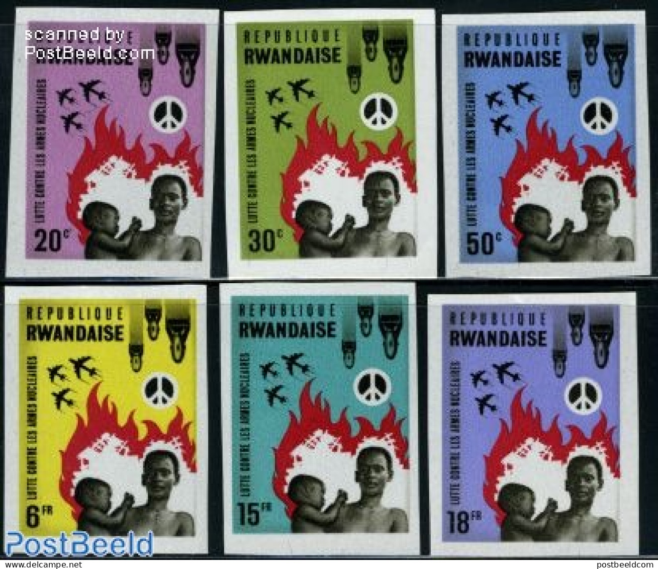 Rwanda 1966 No Nucleair Bombs 6v Imperforated, Mint NH, Science - Atom Use & Models - Other & Unclassified