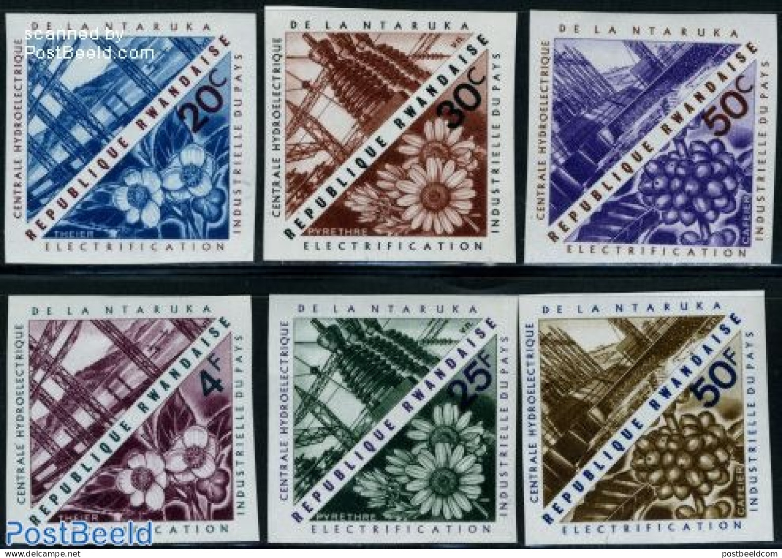 Rwanda 1967 Ntaruka Power Plant 6v Imperforated, Mint NH, Nature - Various - Flowers & Plants - Water, Dams & Falls - .. - Agriculture