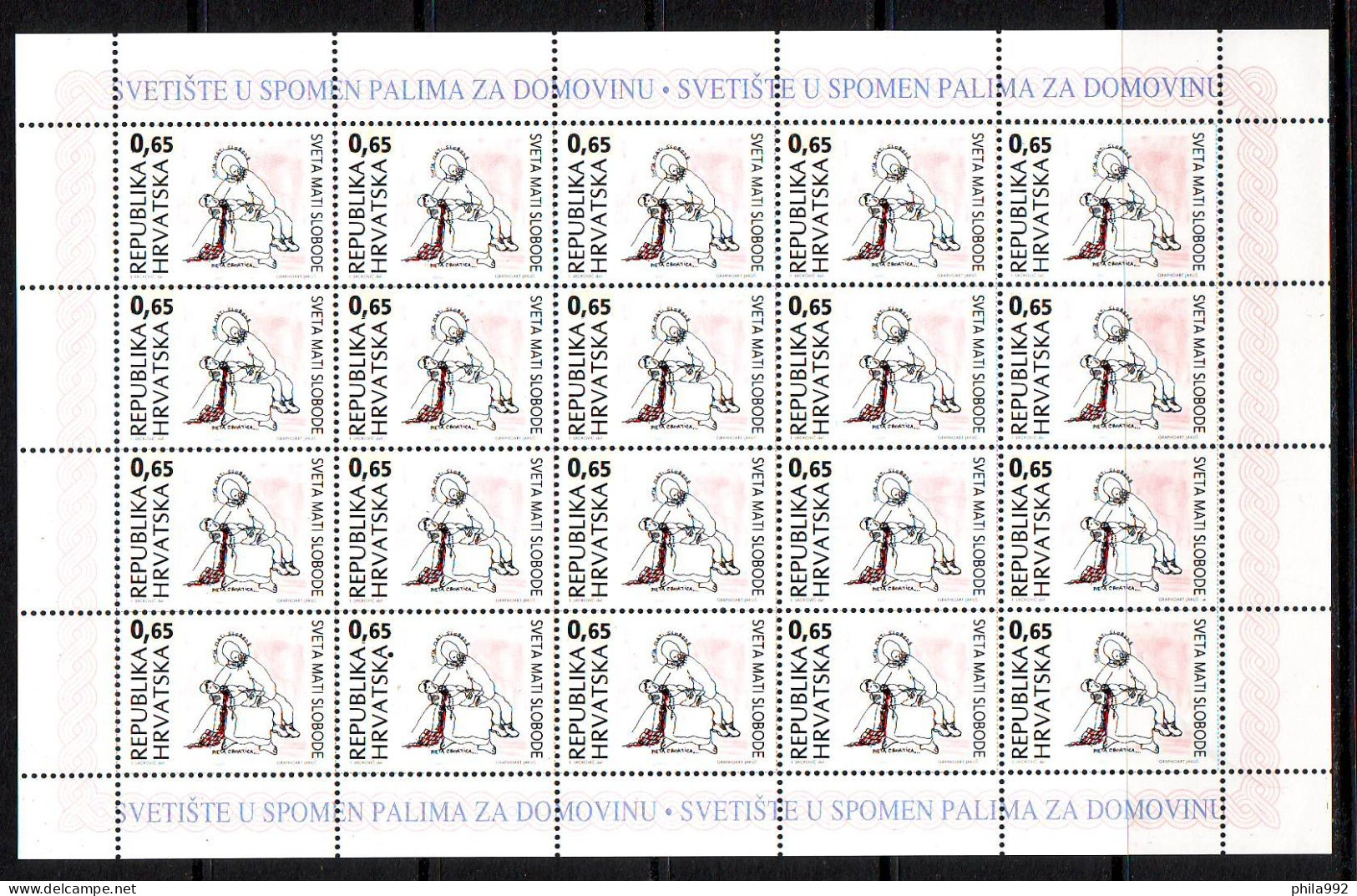 Croatia 1995  Charity Stamps Holy Mother Of Freedom Mi.No.66-68 +booklet With 2 Mini Sheets(10) Mi.Ni.67-88 MNH - Kroatien