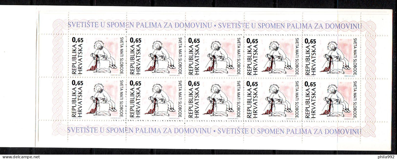 Croatia 1995  Charity Stamps Holy Mother Of Freedom Mi.No.66-68 +booklet With 2 Mini Sheets(10) Mi.Ni.67-88 MNH - Kroatien