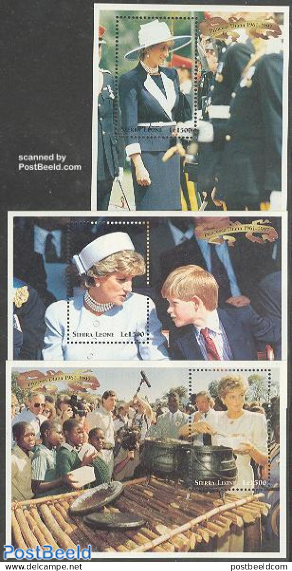 Sierra Leone 1998 Death Of Diana 3 S/s, Mint NH, Health - History - Food & Drink - Charles & Diana - Kings & Queens (R.. - Ernährung