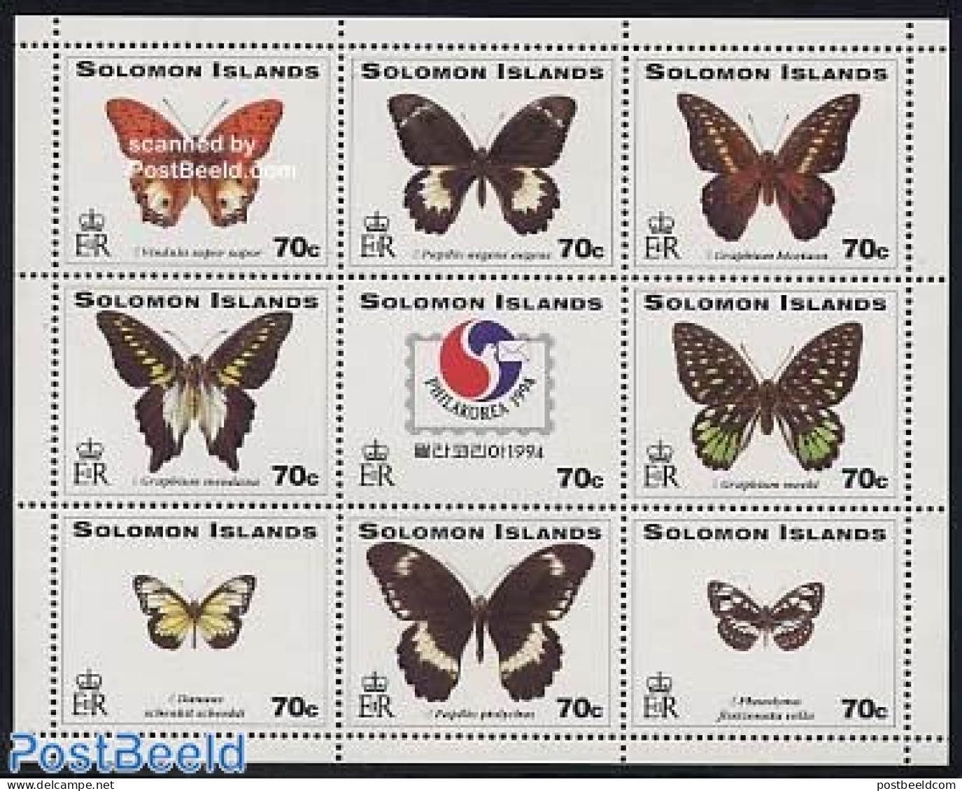 Solomon Islands 1994 Philakorea, Butterflies 9v M/s, Mint NH, Nature - Butterflies - Isole Salomone (1978-...)
