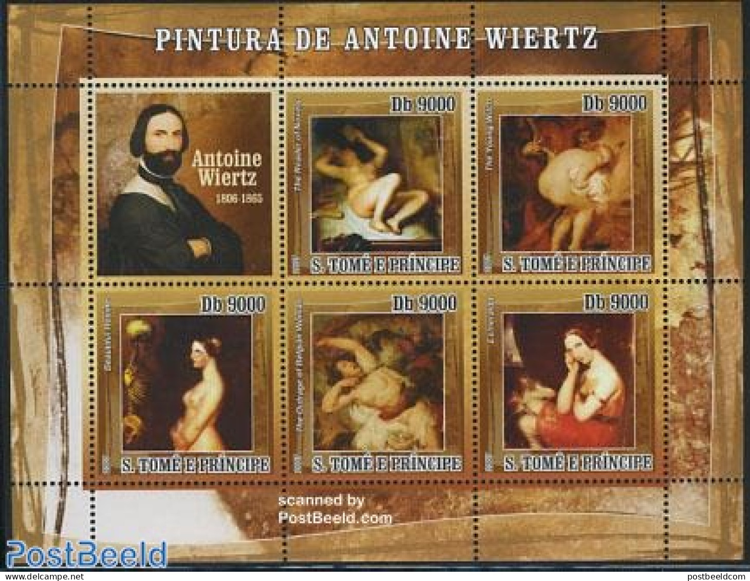 Sao Tome/Principe 2007 Antoine Wiertz Paintings 6v M/s, Mint NH, Art - Nude Paintings - Paintings - Sao Tome Et Principe