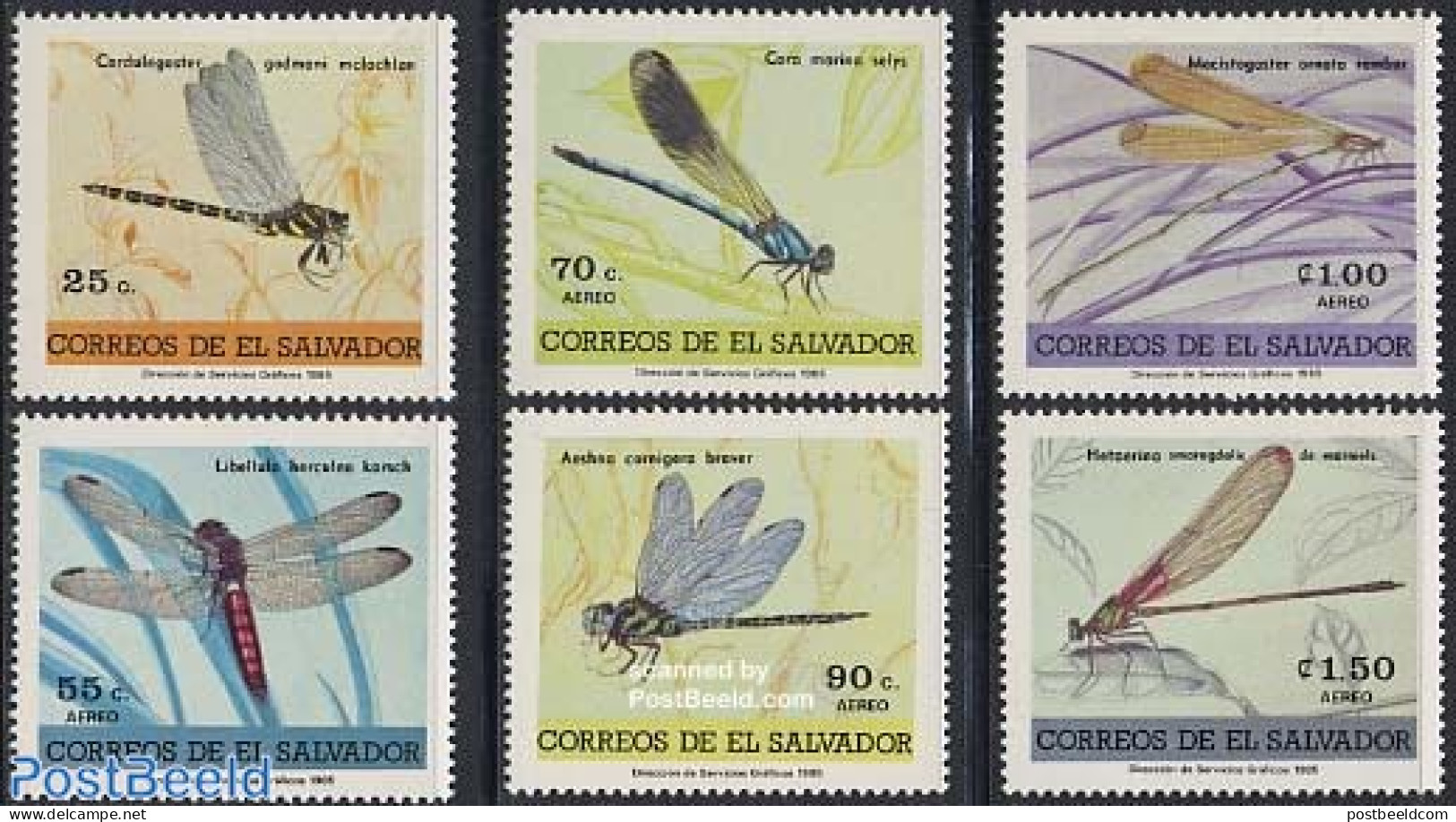 El Salvador 1985 Dragonflies 6v, Mint NH, Nature - Insects - Salvador