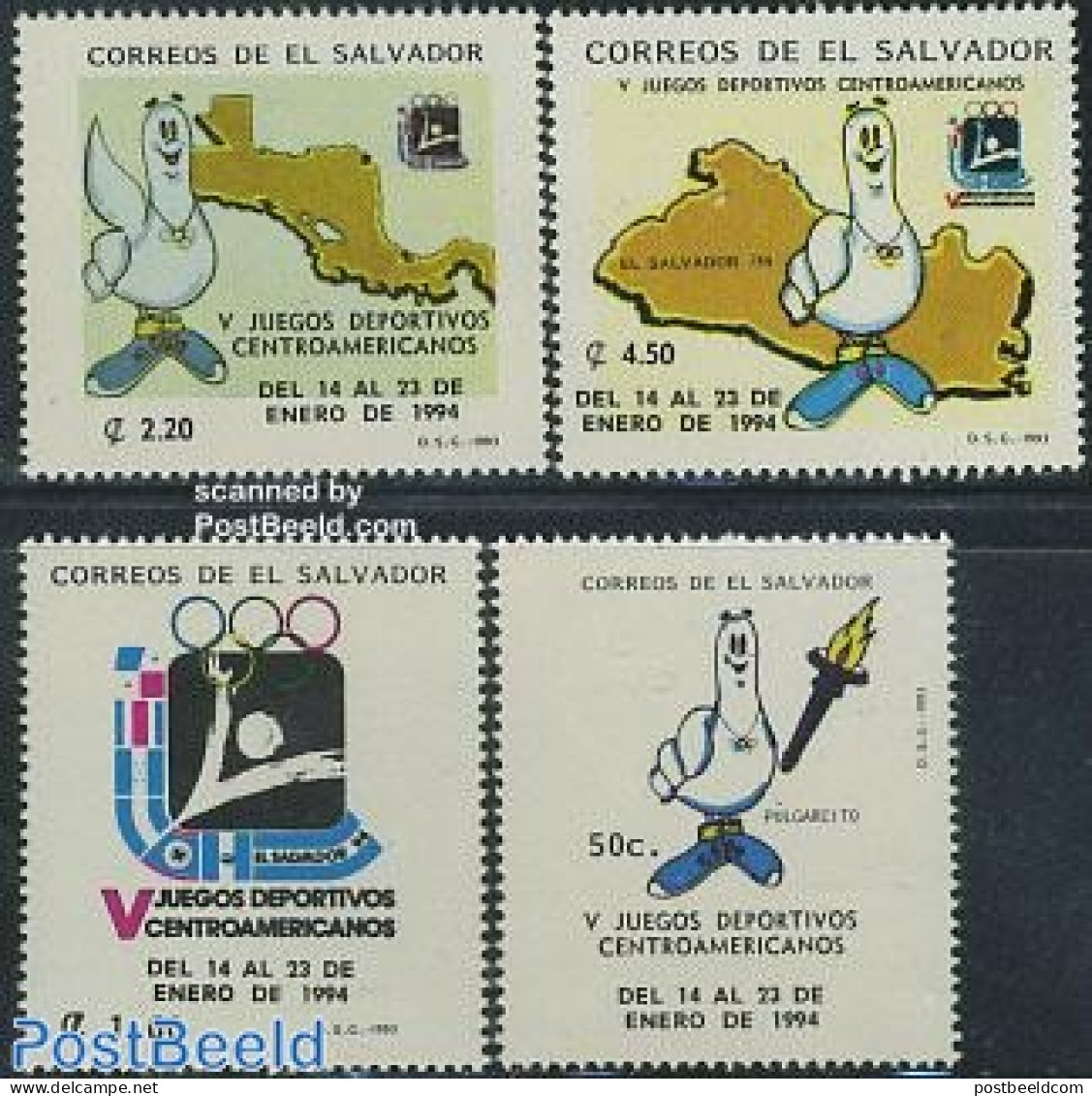 El Salvador 1993 Central American Games 4v, Mint NH, Sport - Various - Sport (other And Mixed) - Maps - Géographie