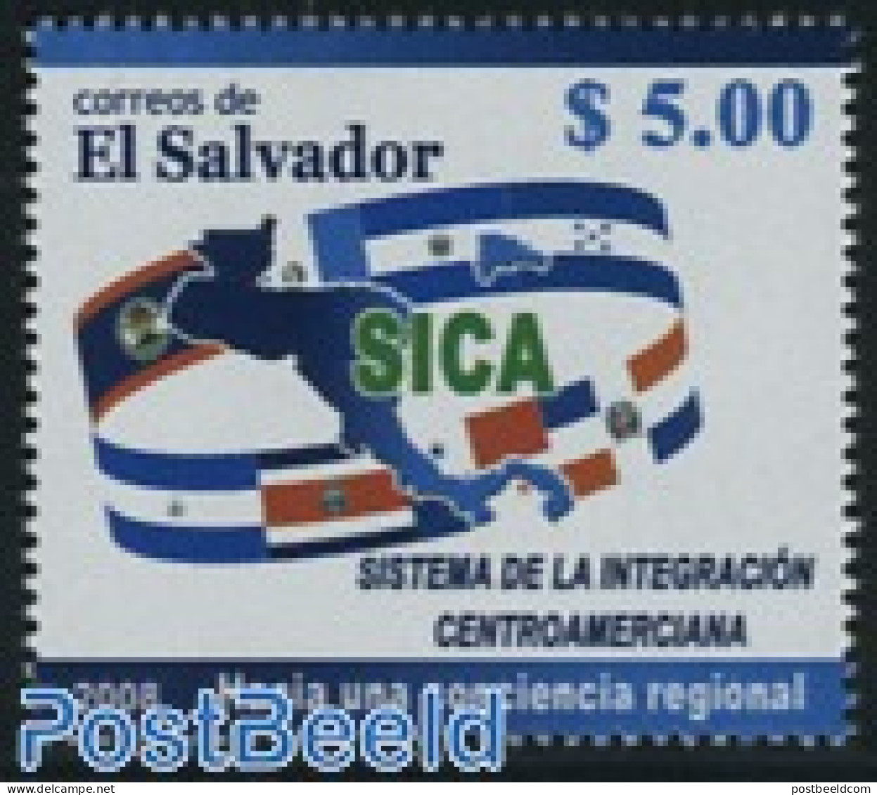 El Salvador 2008 SICA 1v, Mint NH, History - Various - Flags - Maps - Géographie
