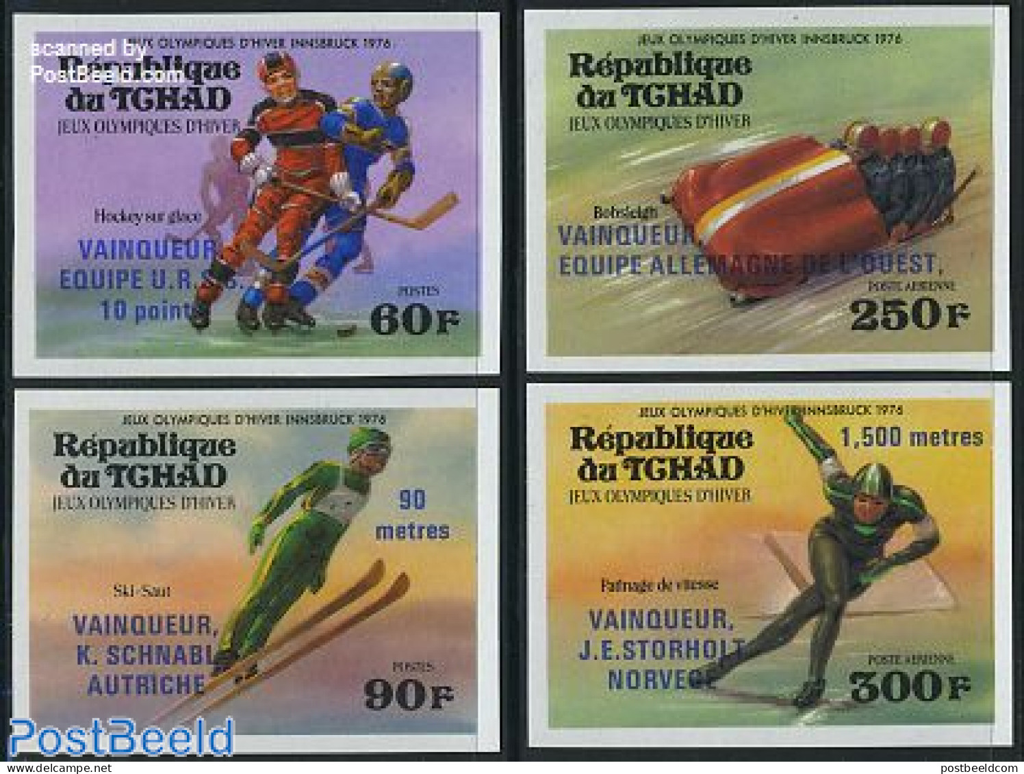 Chad 1976 Winter Olympics Winners 4v Imperforated, Mint NH, Sport - (Bob) Sleigh Sports - Ice Hockey - Olympic Winter .. - Autres & Non Classés