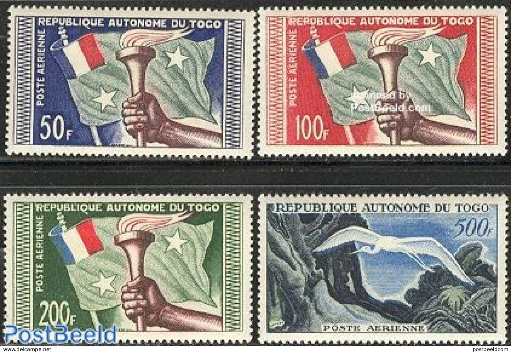 Togo 1957 Airmail 4v, Unused (hinged), History - Nature - Flags - Birds - Togo (1960-...)
