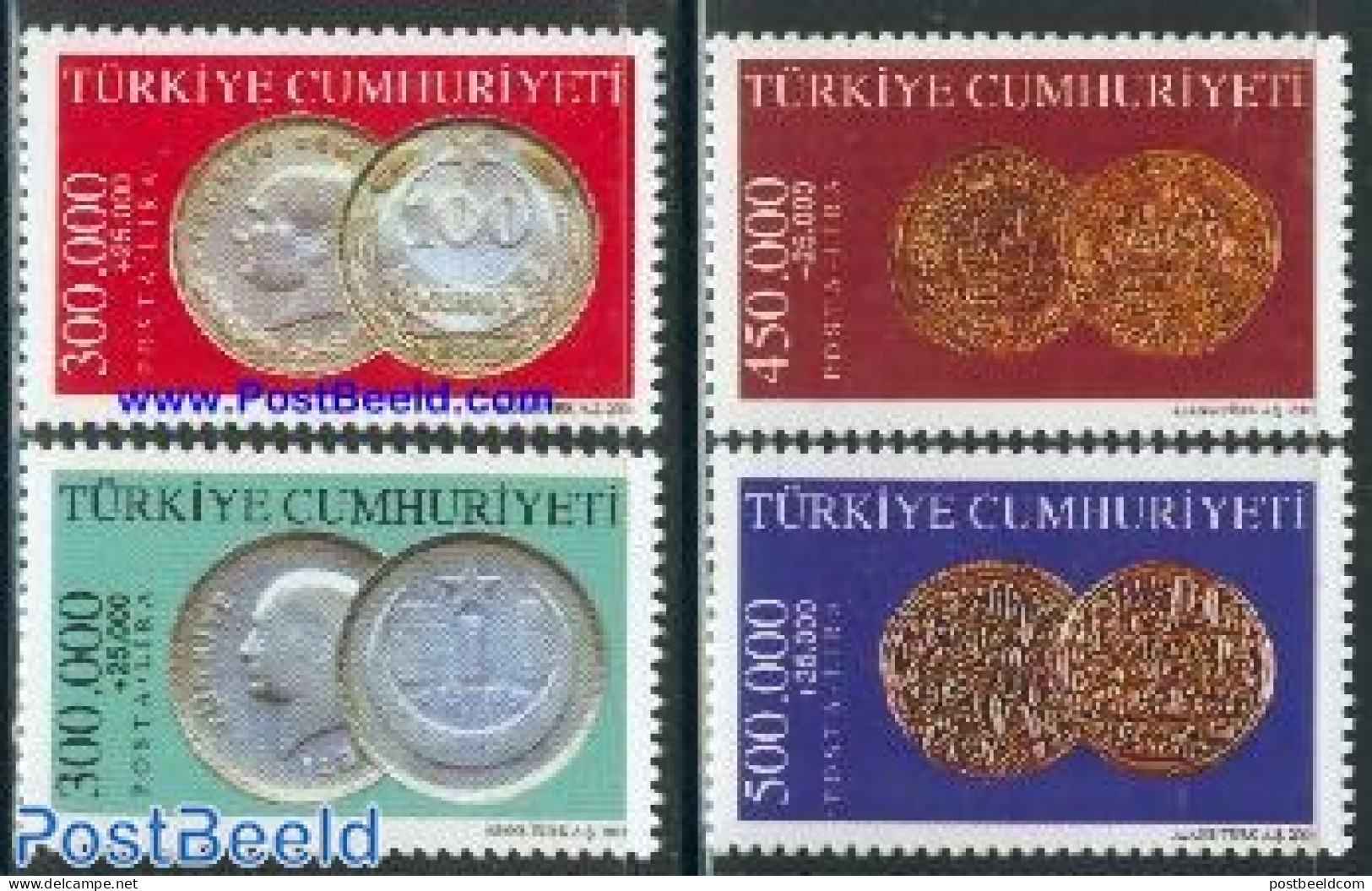 Türkiye 2001 Coins 4v, Mint NH, Various - Money On Stamps - Autres & Non Classés