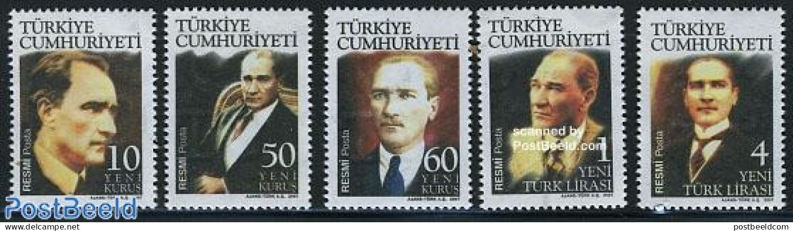 Türkiye 2007 On Service, Ataturk 5v, Mint NH, History - Politicians - Other & Unclassified