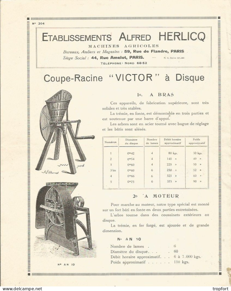 Page  Publicitaire  AGRICOLE AGRICULTURE  Coupe-racine HERLICQ   Mache-paille Concasseur De Grains - Publicités