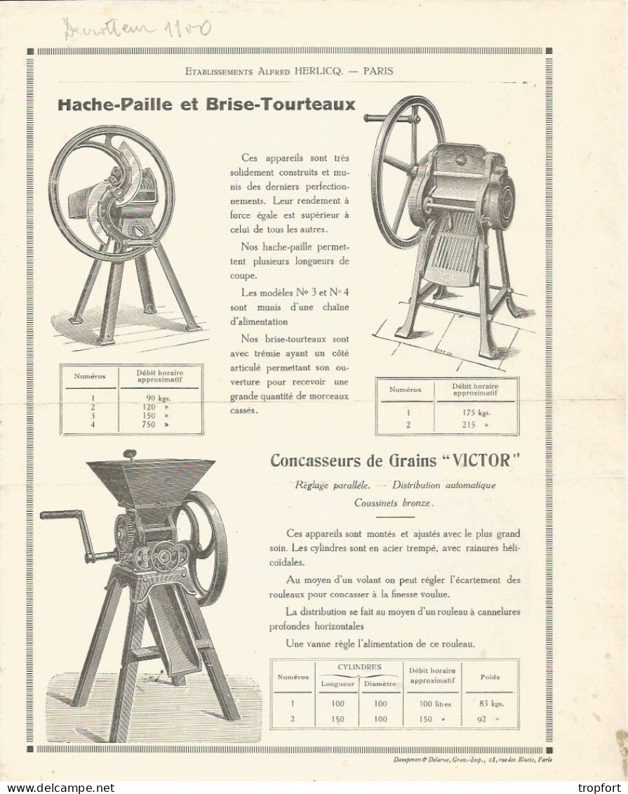 Page  Publicitaire  AGRICOLE AGRICULTURE  Coupe-racine HERLICQ   Mache-paille Concasseur De Grains - Publicités
