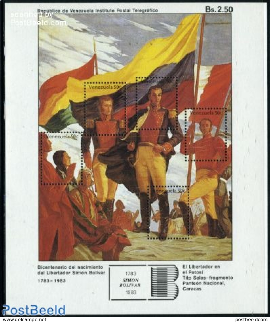 Venezuela 1983 Simon Bolivar S/s, Mint NH, History - Various - Flags - Uniforms - Art - Paintings - Kostüme
