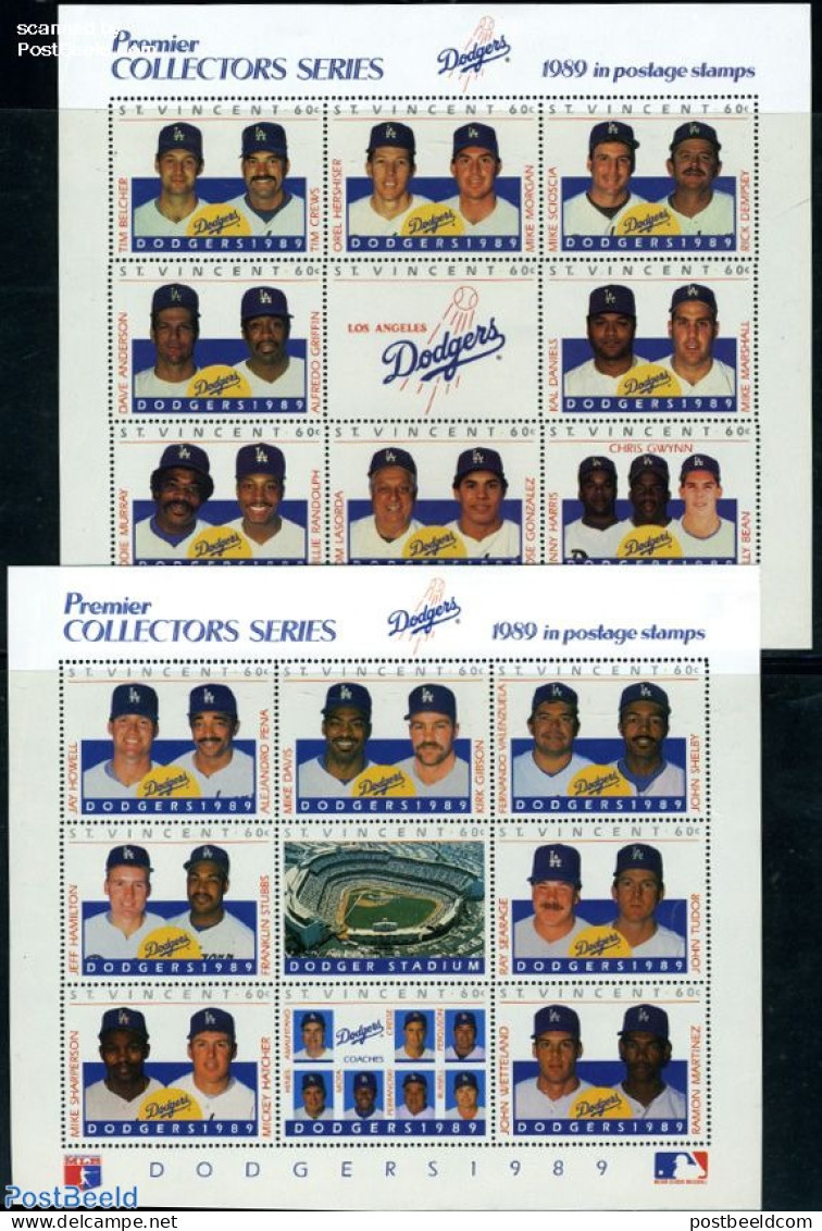 Saint Vincent 1989 L.A. Dodgers 2x9v M/s, Mint NH, Sport - Sport (other And Mixed) - St.Vincent (1979-...)