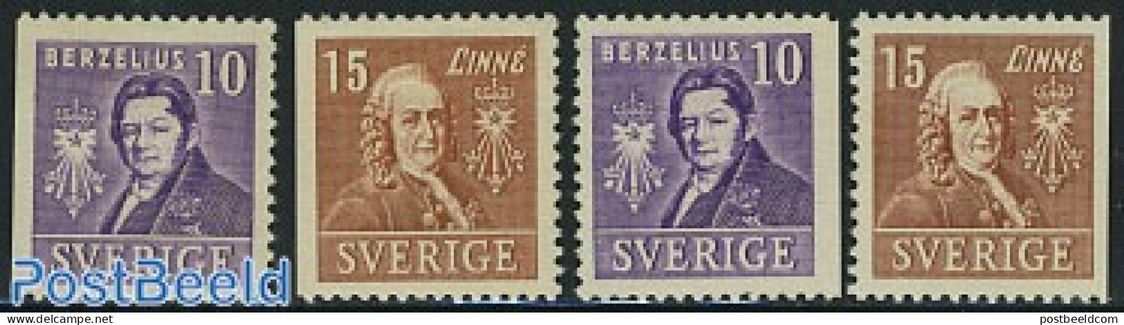Sweden 1939 Linne/Berzelius 4v (3 Sides Perforated), Mint NH, Health - Science - Health - Chemistry & Chemists - Ungebraucht