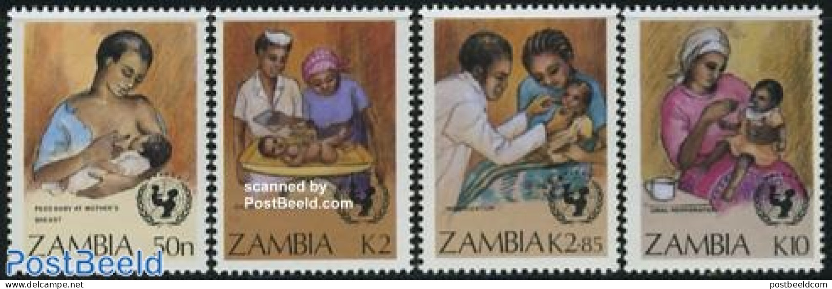 Zambia 1988 Children Survival 4v, Mint NH, Health - History - Health - Unicef - Zambie (1965-...)