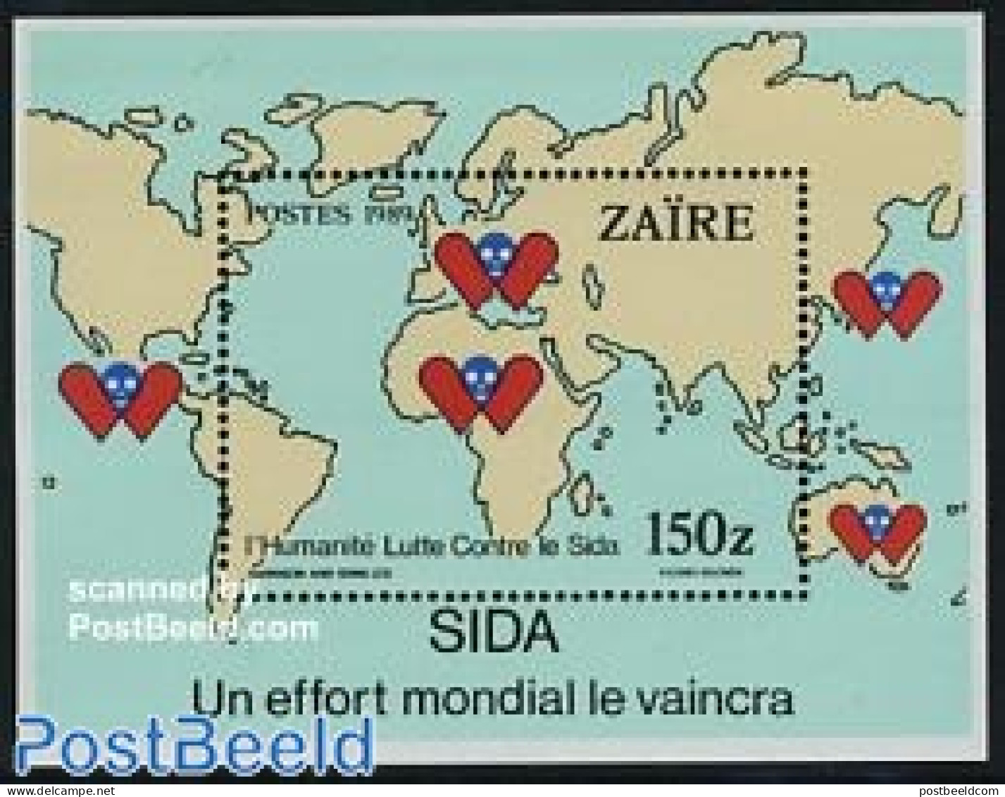 Congo Dem. Republic, (zaire) 1990 Anti AIDS S/s, Mint NH, Health - Various - AIDS - Health - Maps - Disease