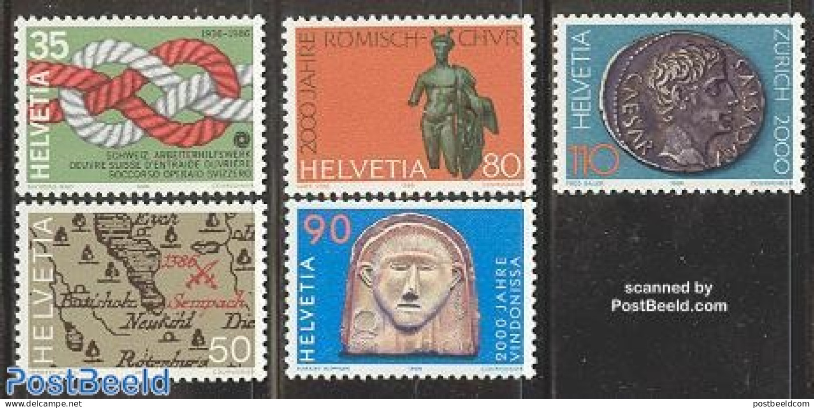 Switzerland 1986 Mixed Issue 5v, Mint NH, History - Various - Archaeology - Maps - Money On Stamps - Unused Stamps