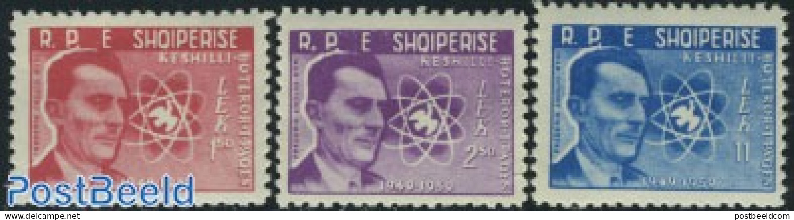 Albania 1959 Peace Movement 3v, Unused (hinged), Science - Atom Use & Models - Physicians - Physics