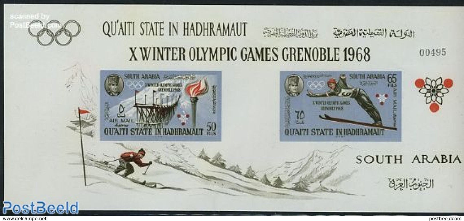 Aden 1967 Olympic Winter Games S/s Imperforated, Mint NH, Sport - Olympic Winter Games - Skiing - Skiing