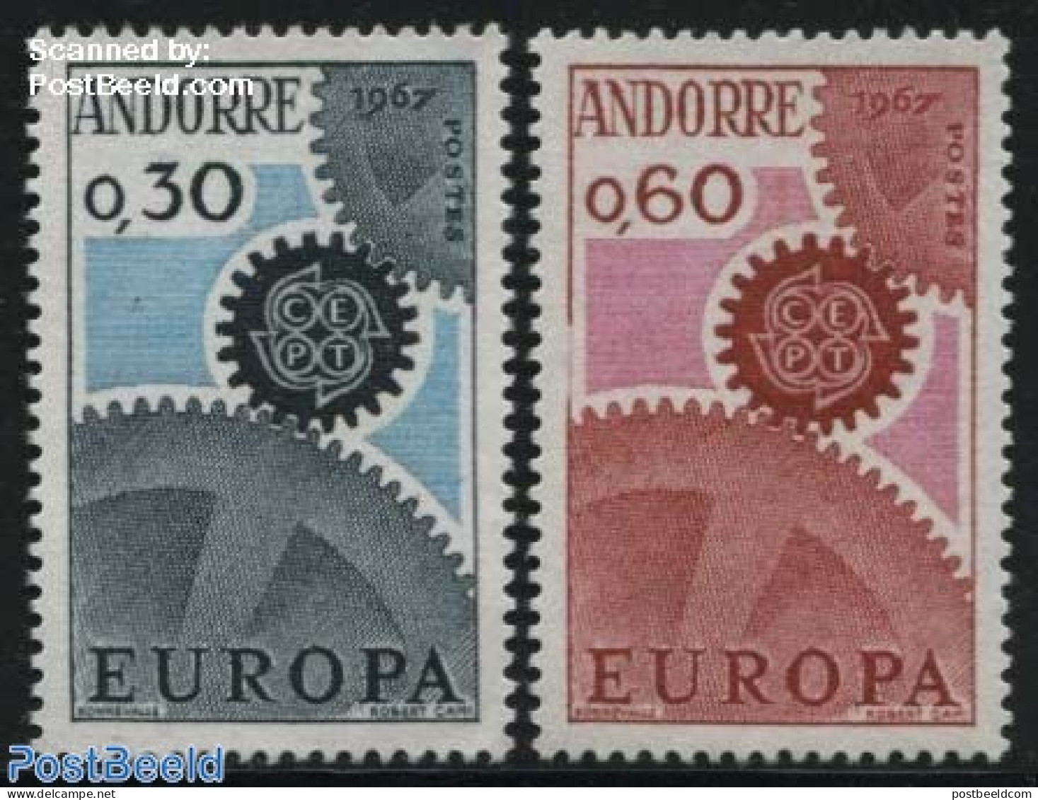 Andorra, French Post 1967 Europa CEPT 2v, Unused (hinged), History - Europa (cept) - Unused Stamps