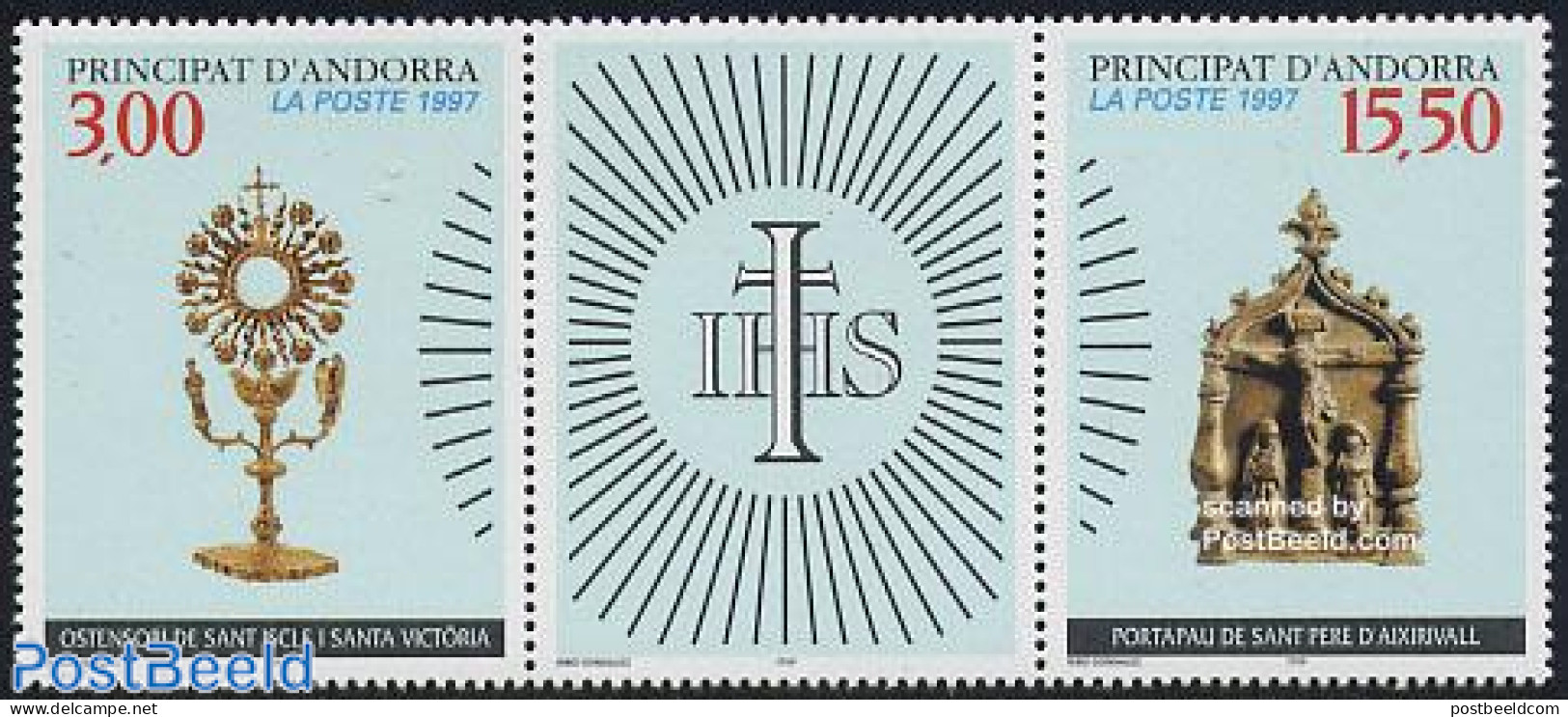 Andorra, French Post 1997 Religious Art 2v+tab [:T:], Mint NH, Religion - Religion - Art - Art & Antique Objects - Unused Stamps