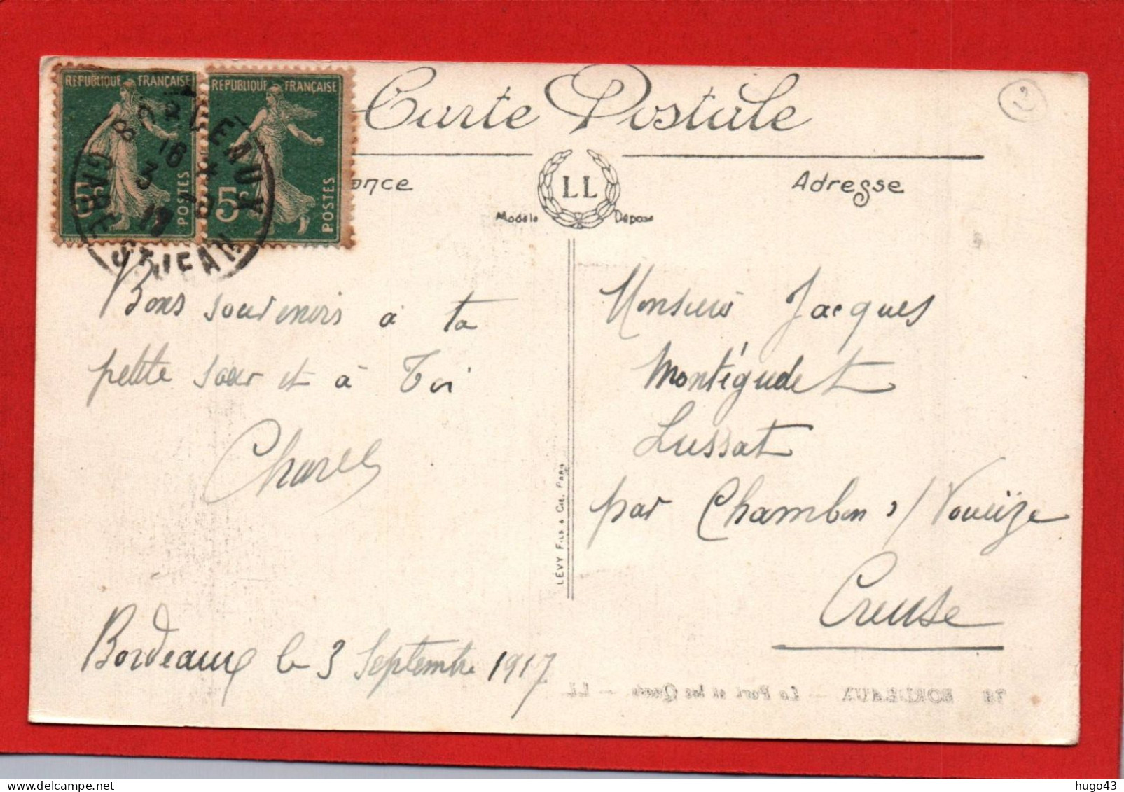 (RECTO / VERSO) BORDEAUX EN 1917 - LE PORT ET LES QUAIS - N° 3 - VOILIERS - CPA COULEUR - CPA - Bordeaux