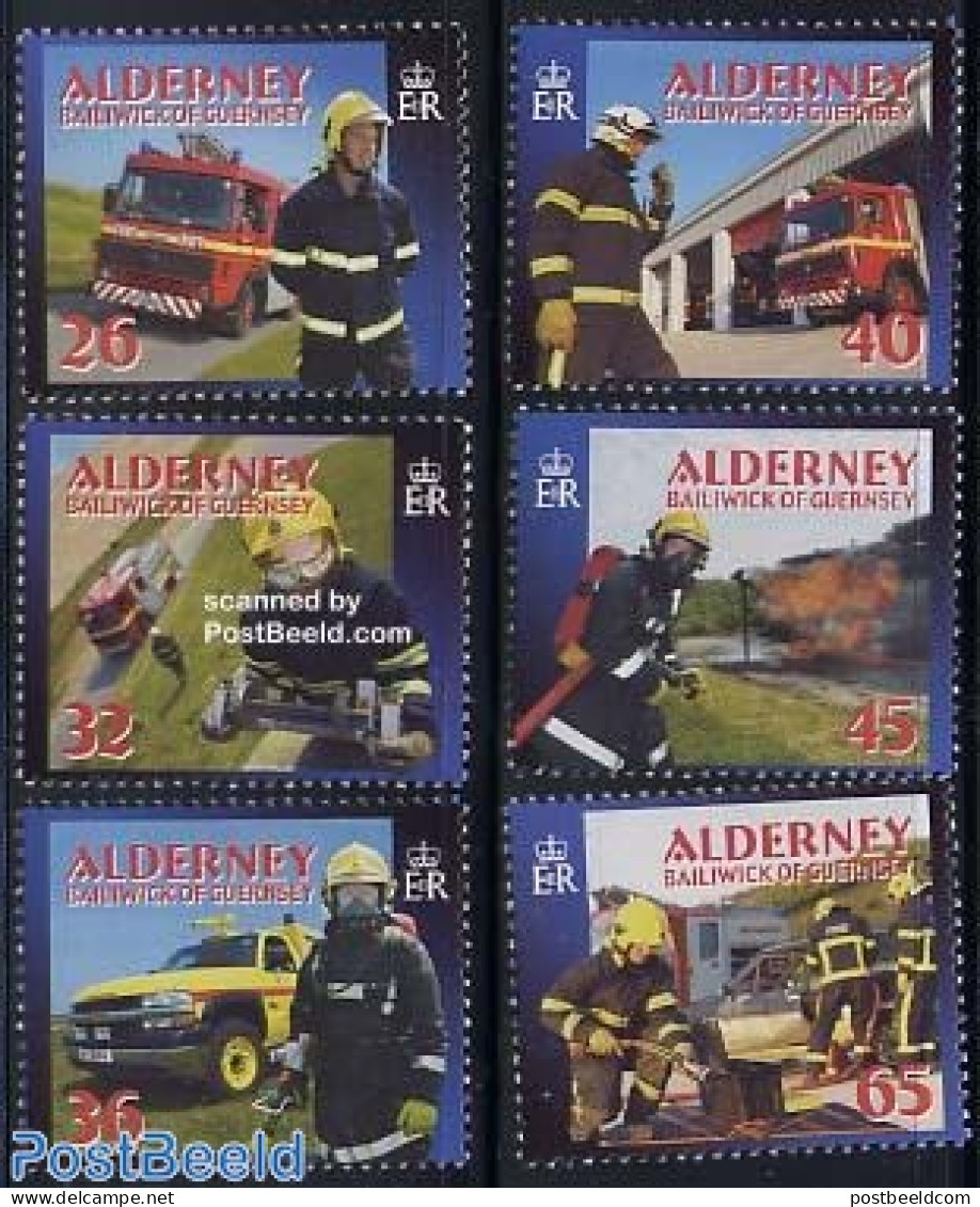 Alderney 2004 Fire Fighters 6v, Mint NH, Transport - Automobiles - Fire Fighters & Prevention - Autos