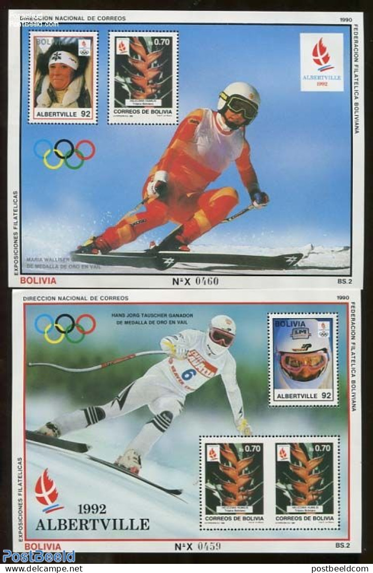 Bolivia 1990 Olympic Winter Games 2 S/s, Mint NH, Sport - Olympic Winter Games - Skiing - Skisport