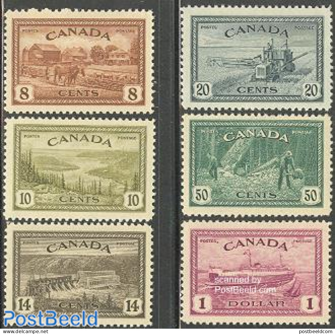 Canada 1946 Peace Production 6v, Unused (hinged), Nature - Transport - Various - Trees & Forests - Water, Dams & Falls.. - Ongebruikt