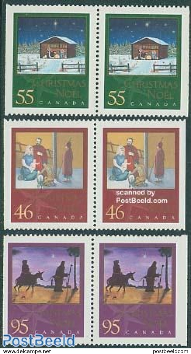 Canada 2000 Christmas 3 Booklet Pairs, Mint NH, Religion - Christmas - Unused Stamps