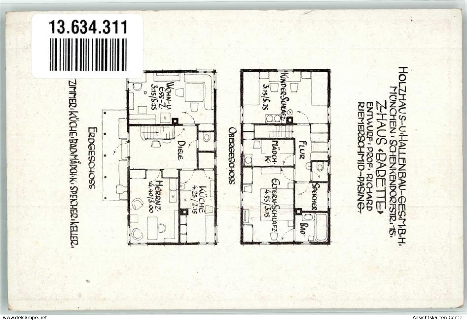 13634311 - Architekt Prof. Riemerschmid Z-Haus Babette Rueckseite Grundriss - Autres & Non Classés