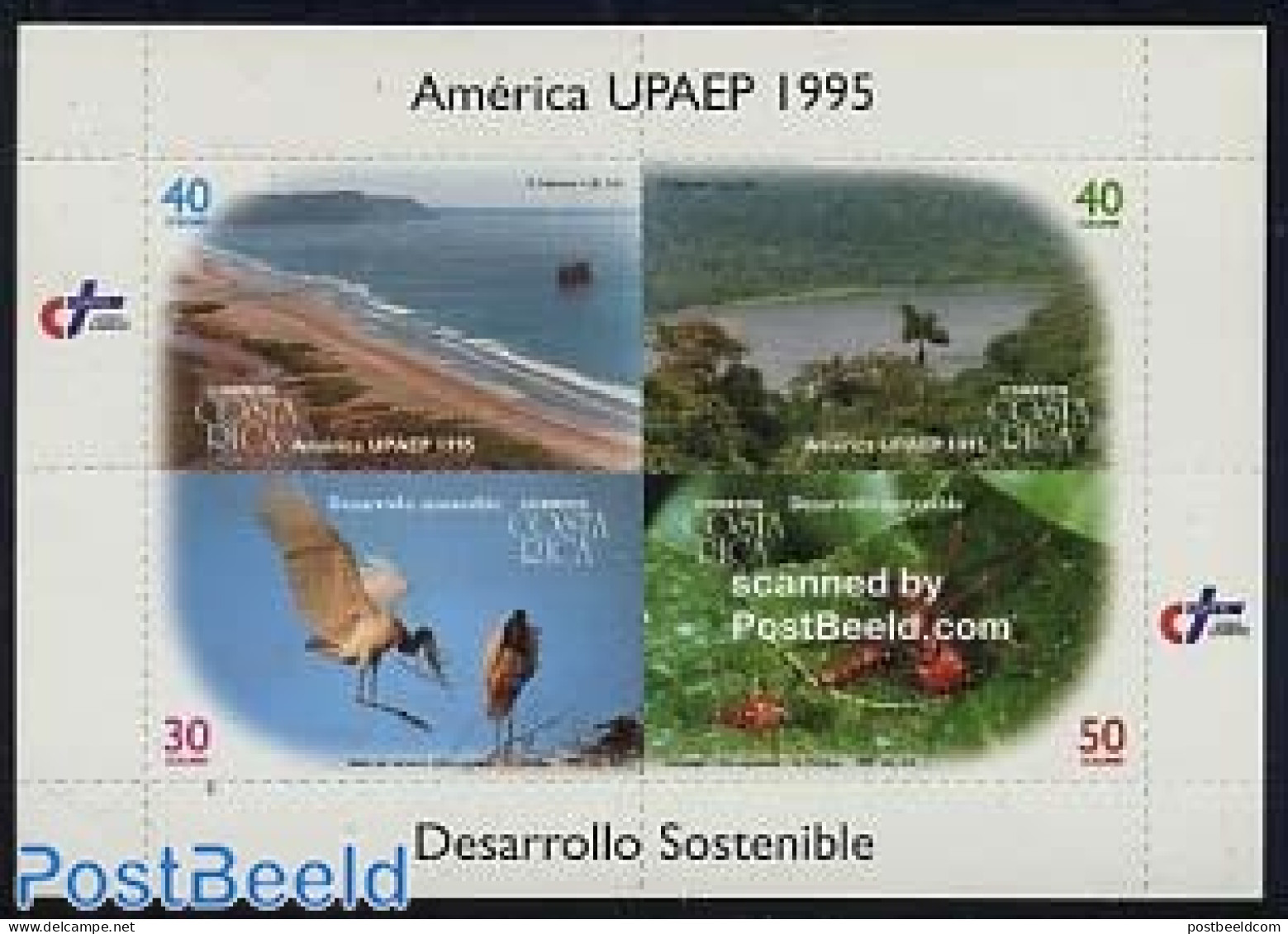 Costa Rica 1995 UPAEP 4v M/s, Mint NH, Nature - Animals (others & Mixed) - Birds - Insects - U.P.A.E. - Costa Rica