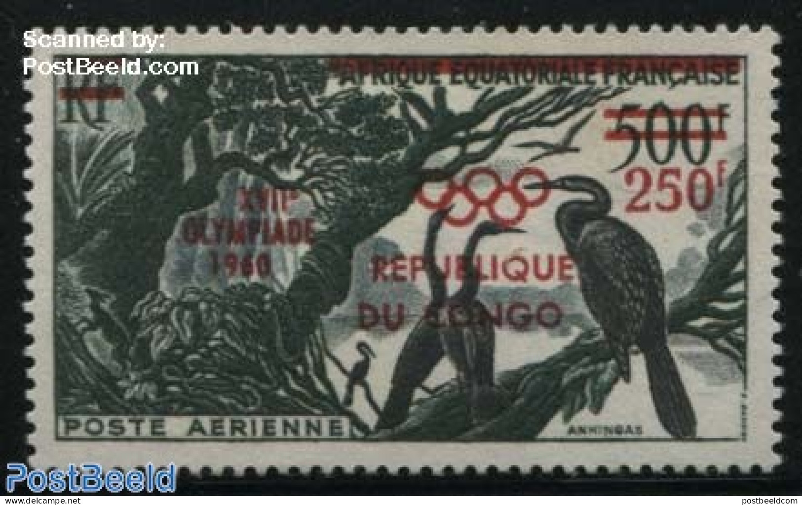 Congo Republic 1960 Olympic Games Overprint 1v, Mint NH, Nature - Sport - Birds - Olympic Games - Autres & Non Classés