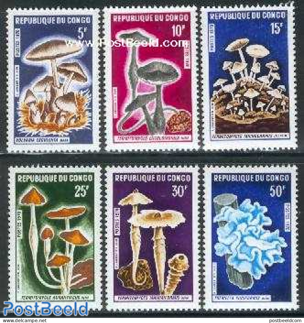 Congo Republic 1970 Mushrooms 6v, Mint NH, Nature - Mushrooms - Champignons