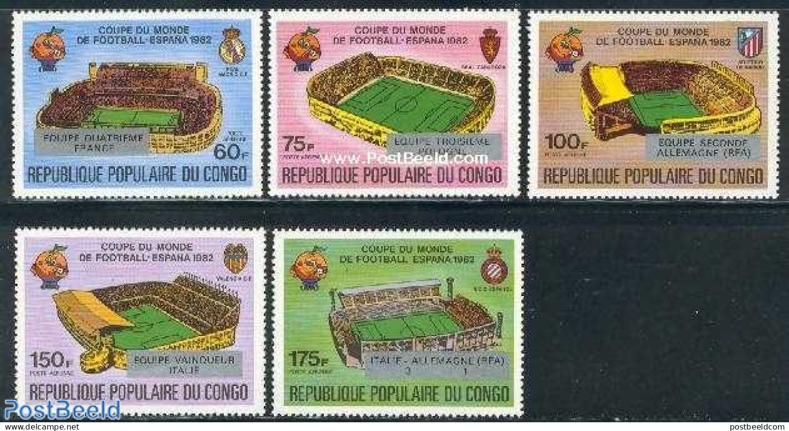 Congo Republic 1982 Football Winners 5v, Mint NH, Sport - Football - Other & Unclassified