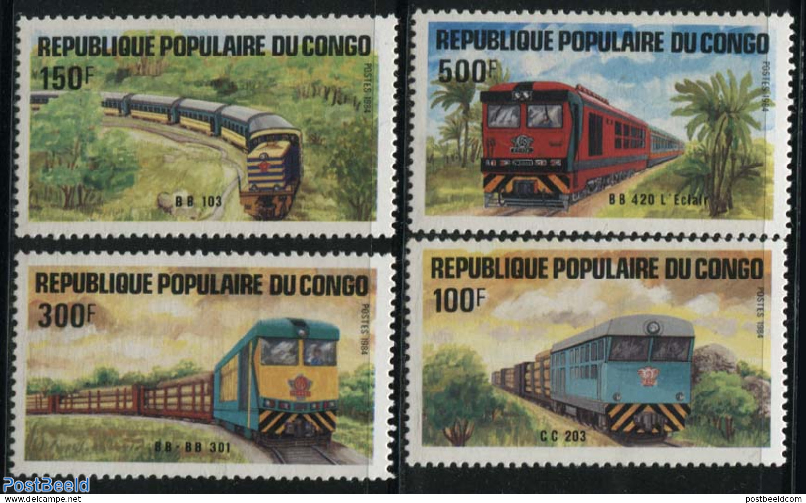 Congo Republic 1984 Locomotives 4v, Mint NH, Transport - Railways - Eisenbahnen