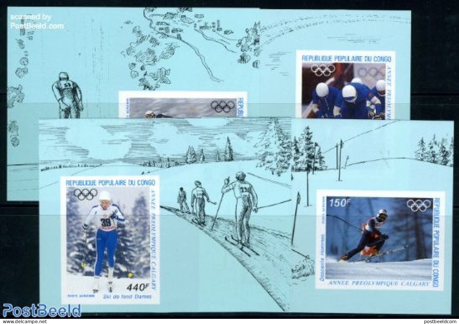 Congo Republic 1986 Winter Olympic Games 4 S/s, Mint NH, Sport - (Bob) Sleigh Sports - Olympic Winter Games - Skiing - Winter (Other)