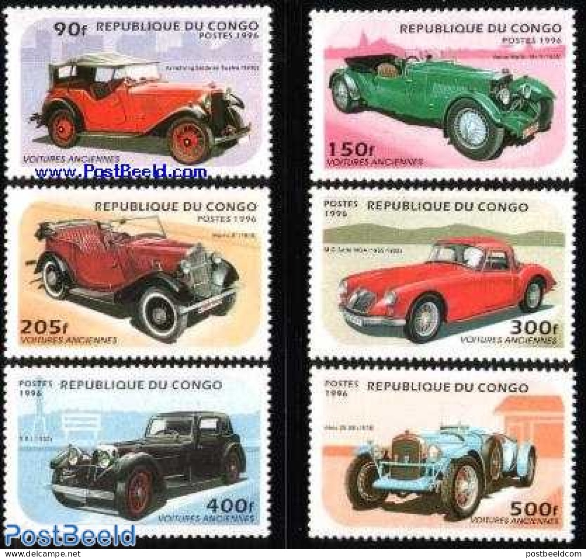 Congo Republic 1996 Automobiles 6v (Aston Martin,Morris,MG,Alvis,SS,Ar, Mint NH, Transport - Automobiles - Cars
