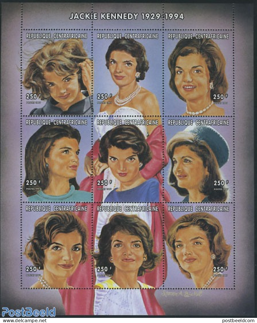 Central Africa 1998 Jacqueline Kennedy-Onassis 9v M/s, Mint NH, History - American Presidents - Women - Unclassified