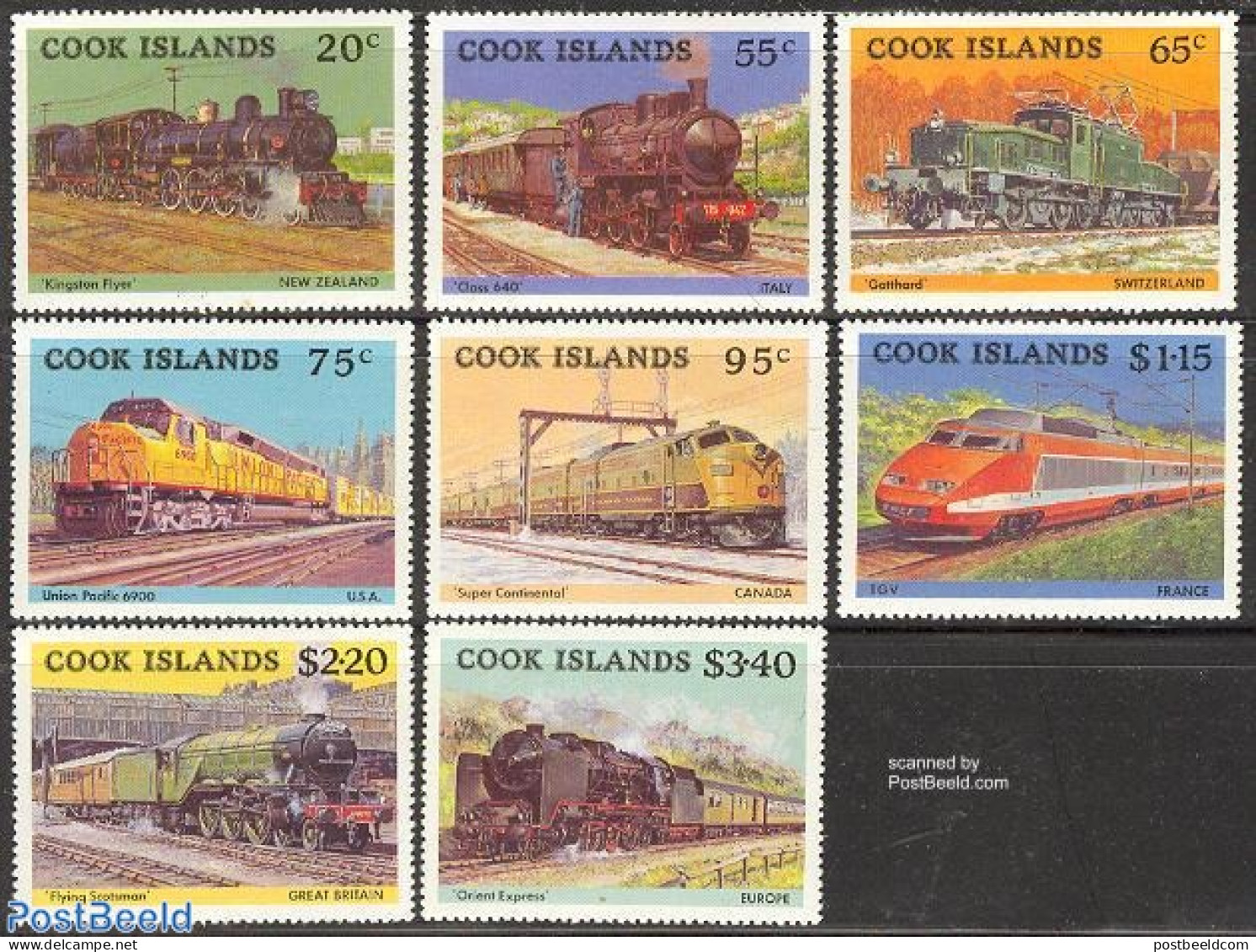 Cook Islands 1985 Famous Trains 8v, Mint NH, Transport - Railways - Eisenbahnen